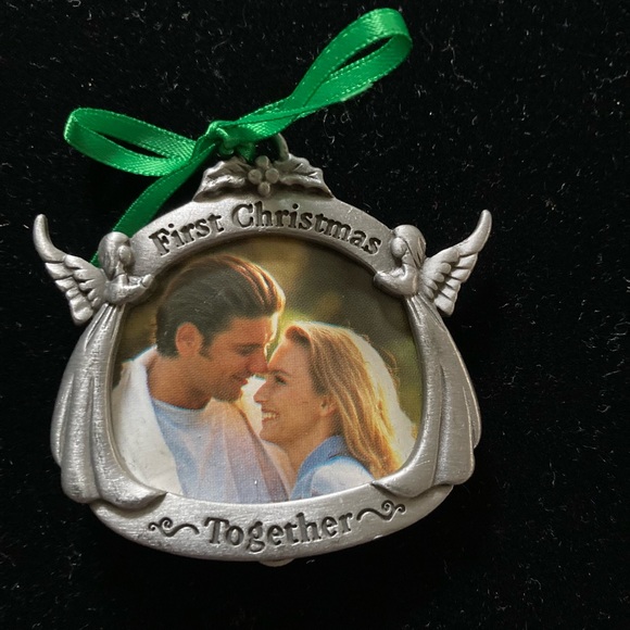Pewter Christmas Ornament. First Christmas Together 2 Angels & Holly By Camco - Picture 1 of 3